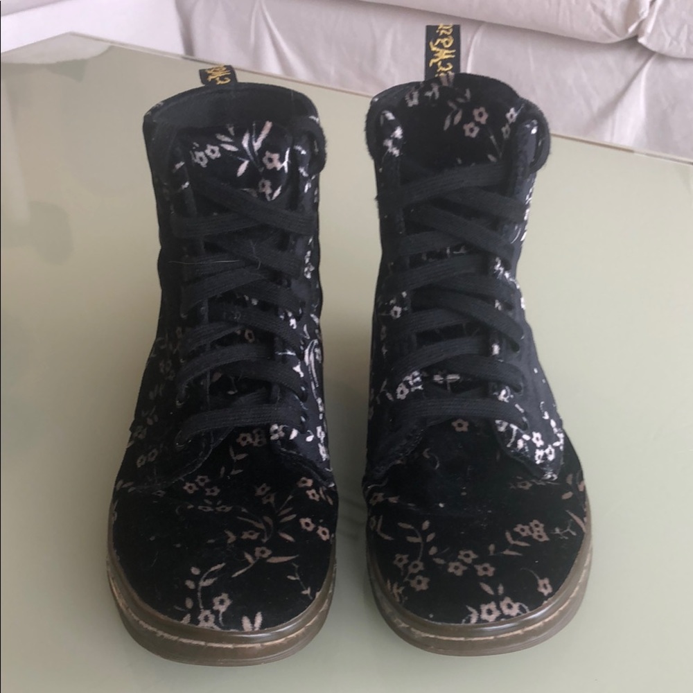 Dr. Martens Floral Black Velvet Women's Boots